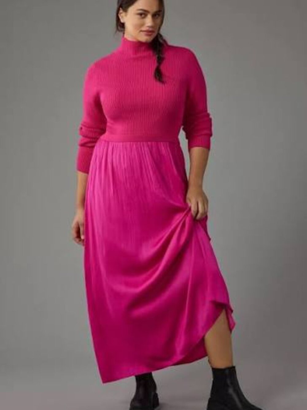 NWOT Anthropologie The Thea Twofer Sweater Maxi Dress - Bright Pink